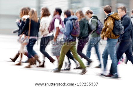 A Large Group Of Young People. Urban Scene.