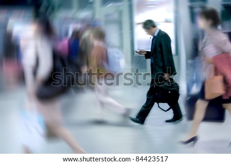 People Walking to Work. Office Workers, Motion Blur.