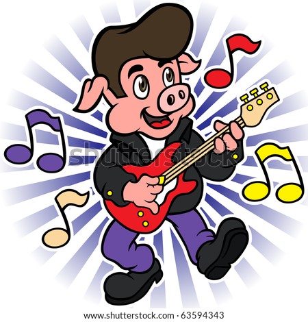 cartoon music note. guitar and music notes