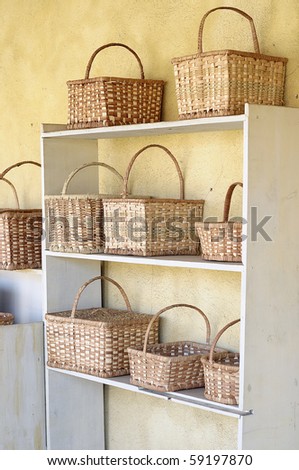 Shelves filled up with baskets for sale