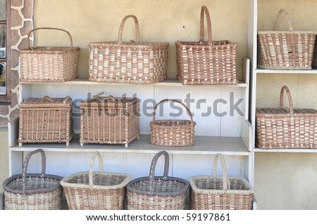 Shelves filled up with baskets for sale
