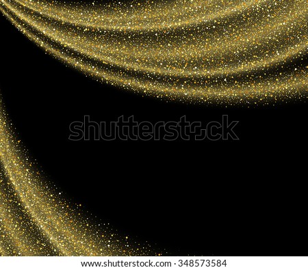 gold dust glitter star wave fireworks abstract black background, design template