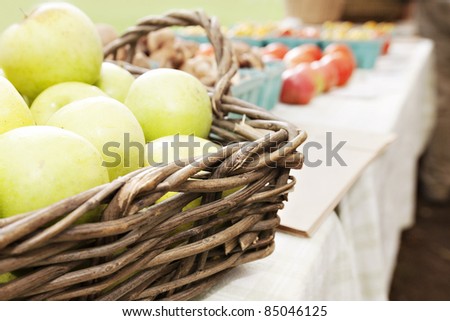 apple basket on produce table