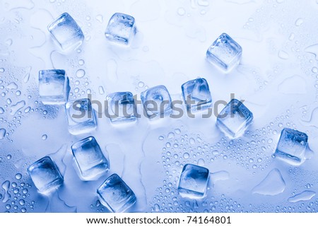 Ice cubes and water