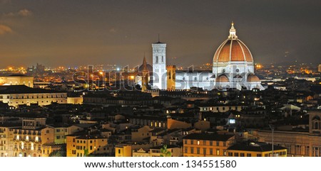 Skyline of Firenze or Florence by night, Italy, Europe