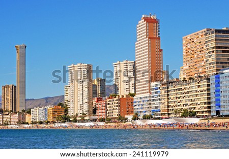 BENIDORM, SPAIN - NOVEMBER 6, 2014: Elderly people from all over Europe spend the colder season in Benidorm enjoying the sunny micro climate and the healthy seawater