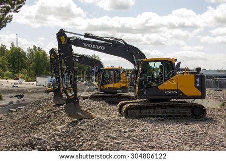 Eskilstuna, Sweden, June 25, 2015: Excavators Volvo ready for work, test-drive site at Volvo Days 2015, Eskilstuna