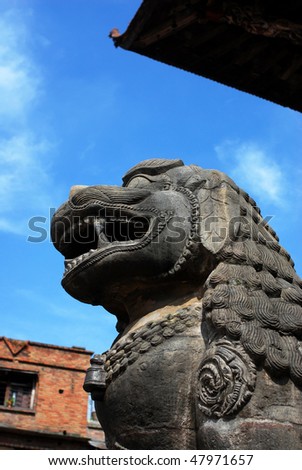 Ancient lion sculpture at durbar square,bhaktapur,nepal