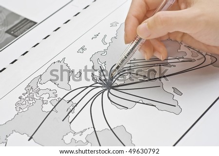 Abstract world map with continent points and lines