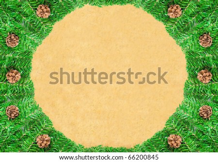 Christmas green framework with Pine needles and cones isolated