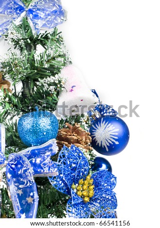Blue christmas tree close-up with space for text