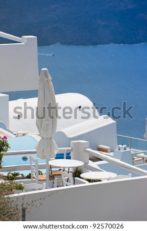 Leisure at a hotel platform of Santorini island,Greece