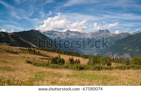 Mountain landscape. Alps, Chamonix valley, Col de Voza in France. Popular touristic and hiking.