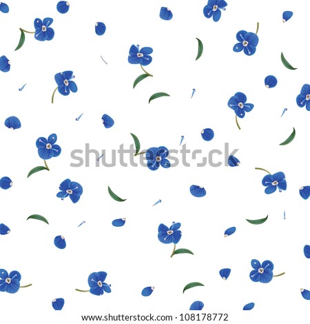 Illustration of falling flower blue veronica flower and petals