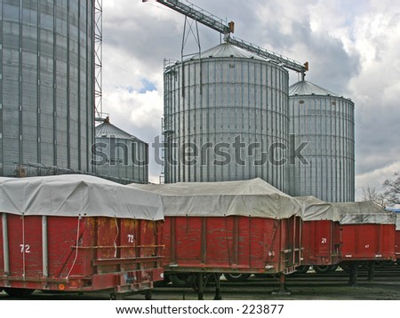 Grain Elevator and Trucks