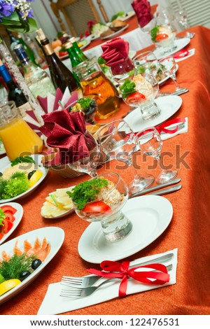Beautifully laid table for official reception in the restaurant.