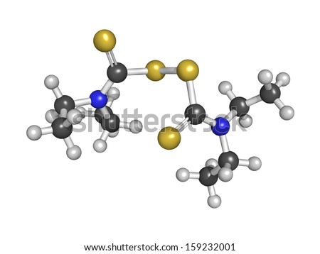 Disulfiram alcoholism treatment drug, chemical structure, isolated on white