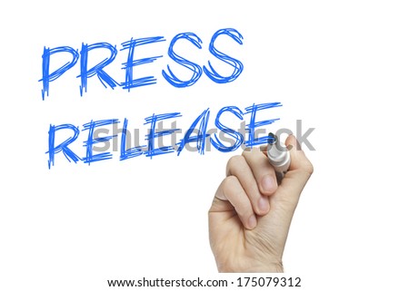 Hand writing press release on a white board - news concept