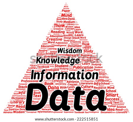 Data information knowledge wisdom word cloud shape concept