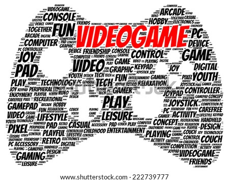 Video game word cloud shape concept
