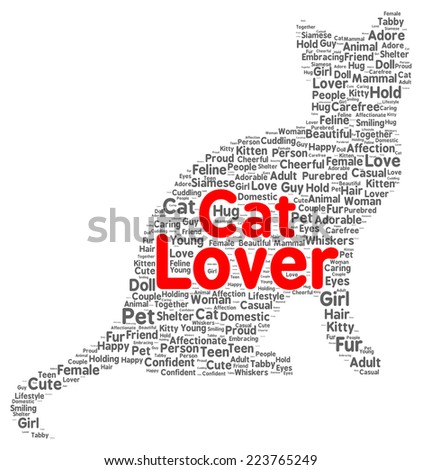 Cat lover word cloud shape concept