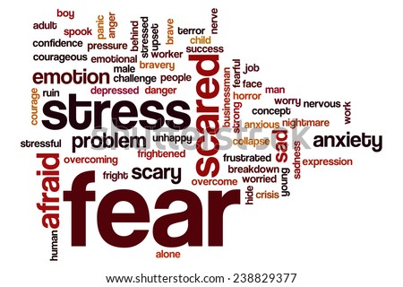 Fear word cloud concept with scared afraid related tags