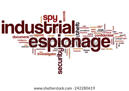 Industrial espionage word cloud concept with security theft related tags