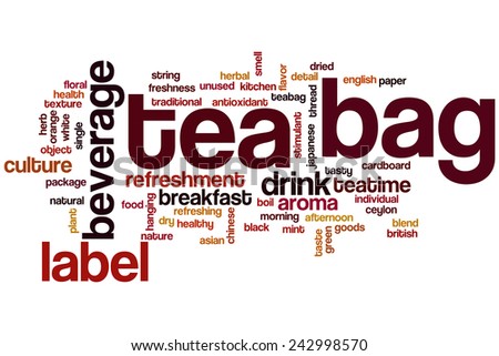 Tea bag word cloud concept with drink breakfast related tags
