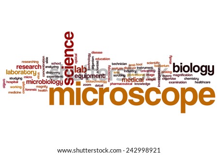 Microscope word cloud concept with science lab related tags