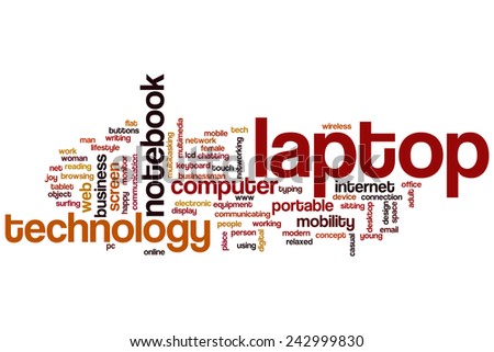 Laptop word cloud concept with technology computer related tags