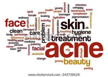 Acne word cloud concept with skin face related tags