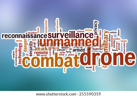 Combat drone word cloud concept with abstract background