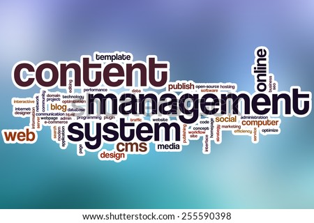 Content management system word cloud concept with abstract background