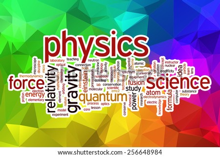 Physics word cloud concept with abstract background