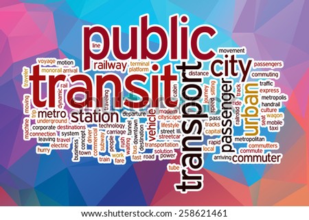 Public transit word cloud concept with abstract background