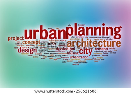 Urban planning word cloud concept with abstract background