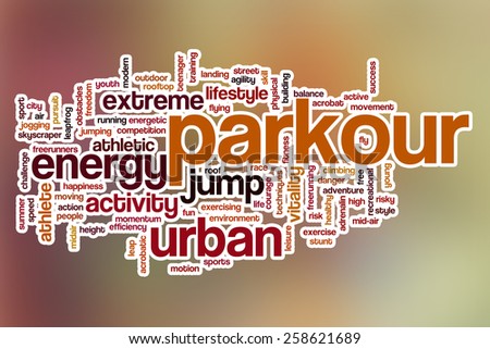 Parkour word cloud concept with abstract background