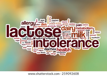 Lactose intolerance word cloud concept with abstract background