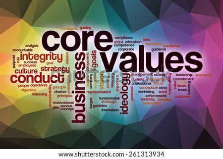 Core values word cloud concept with abstract background