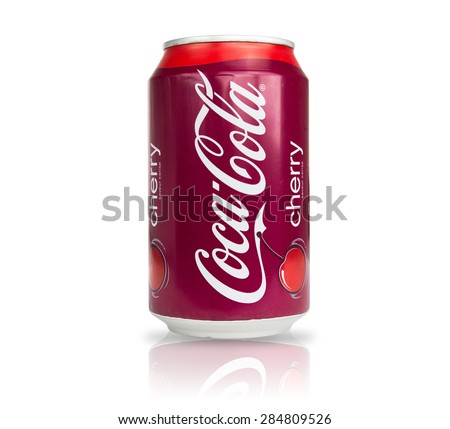 TOURS, FRANCE - JUNE 6, 2015: Closeup of aluminum red can of Coca-Cola cherry produced by the Coca-Cola Company
