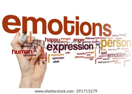 Emotions word cloud concept with happy sad related tags