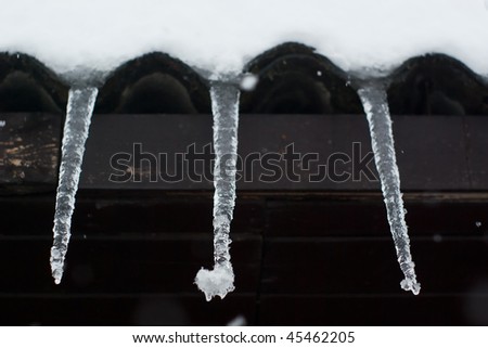 Icicles on an old log-house