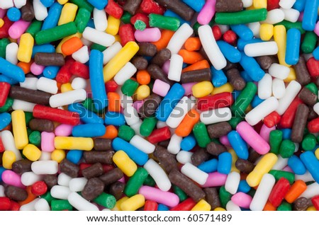 Candy sprinkles used to decorate cakes and other desserts.