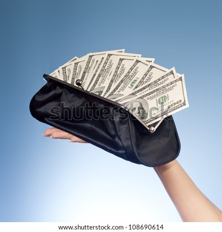 purse with money on hand (shallow dof)