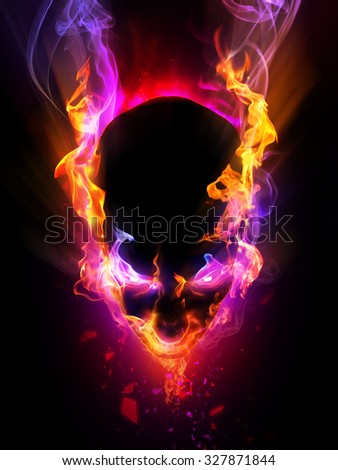 Abstract flaming head with eye shining light and smoke. Halloween concept