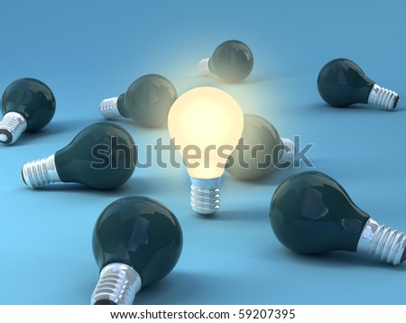 Save energy Light bulbs. High quality 3d render.
