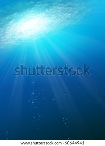 Underwater Scene with sun rays abstract with water and sun rays