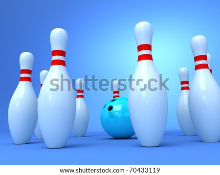 Bowling pins with the green ball