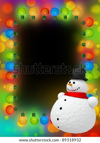 Frame of Christmas lights with snowman