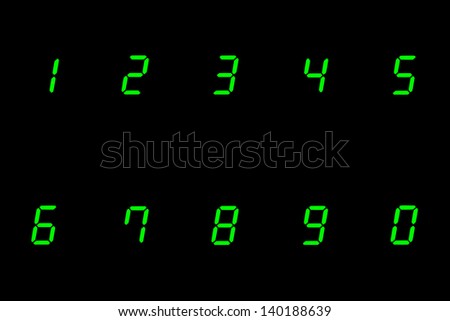 digital numbers on from 0 to 9 on black background
